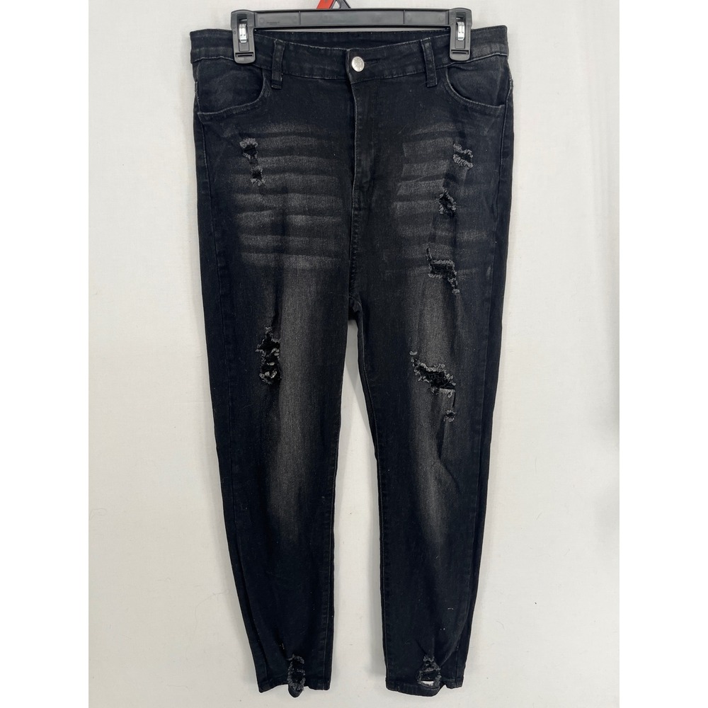 SHEIN Womens Distressed Skinny Jeans Black Ripped Faded Denim Size XL US 12